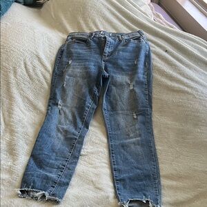 Distressed Blue Jeans Nicole Miller SoHo High Rise Ankle Slim